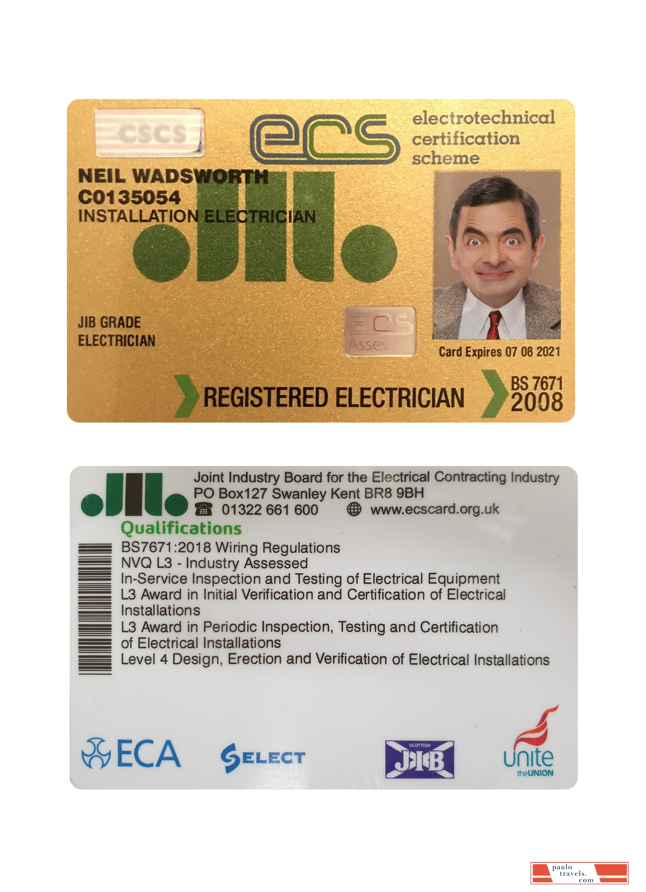 United Kingdom electrotechnical certification scheme (ECS) card